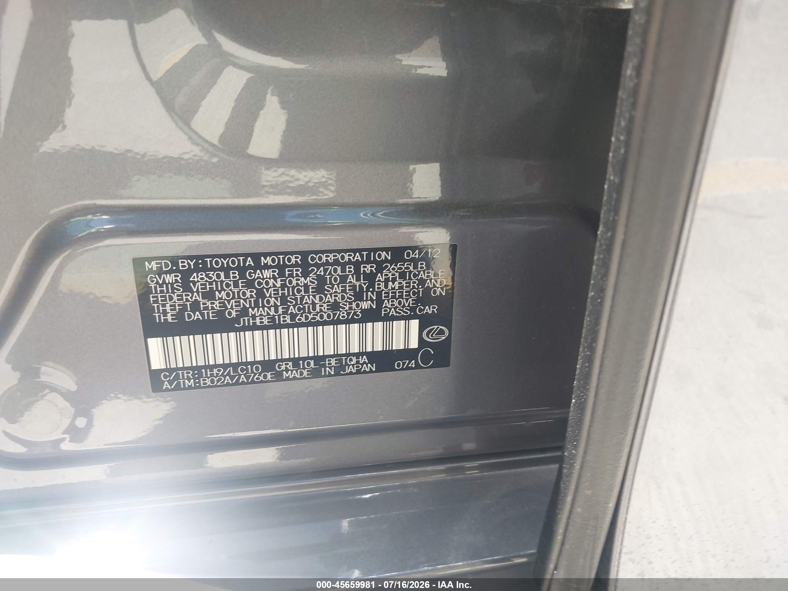 2013 Lexus Gs 350   Gray vin: JTHBE1BL6D5007873