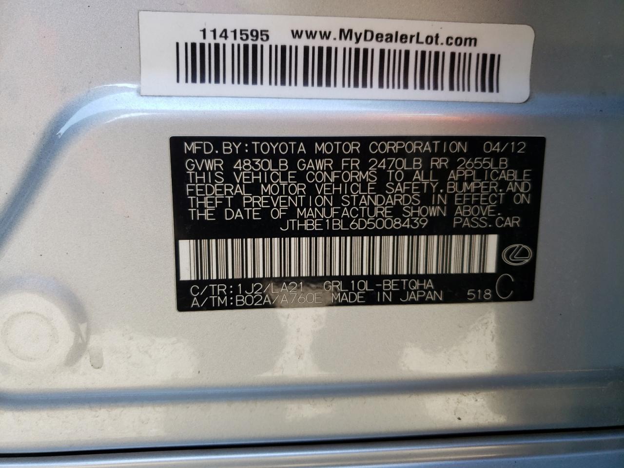 2013 Lexus Gs 350 Silver vin: JTHBE1BL6D5008439