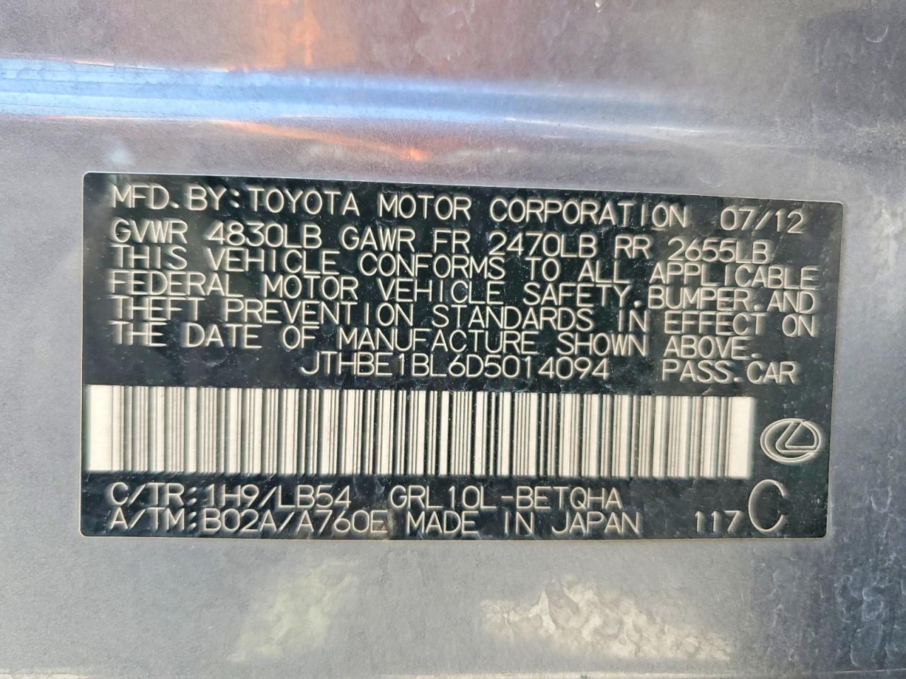 2013 Lexus Gs 350 Gray vin: JTHBE1BL6D5014094