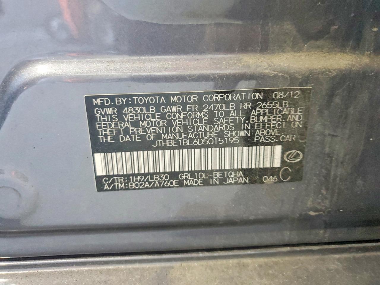 2013 Lexus Gs 350 Gray vin: JTHBE1BL6D5015195