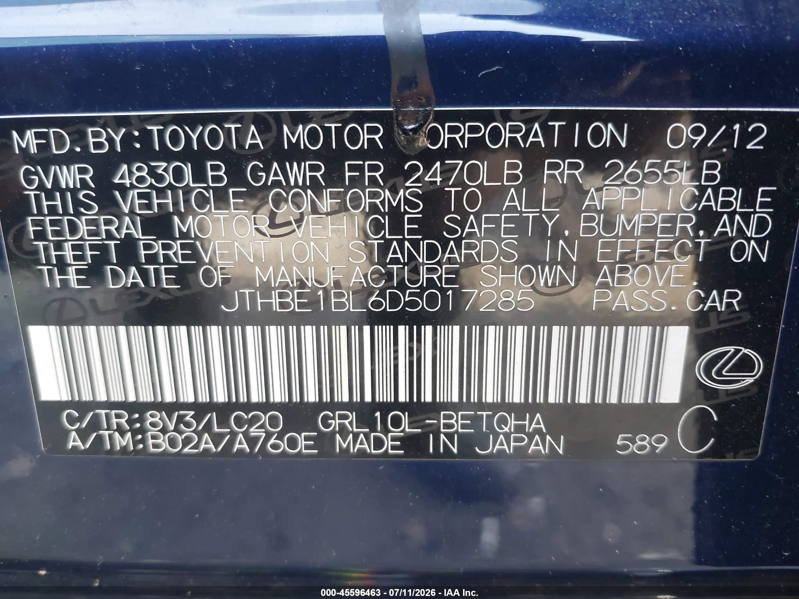 2013 Lexus Gs 350 Синий vin: JTHBE1BL6D5017285