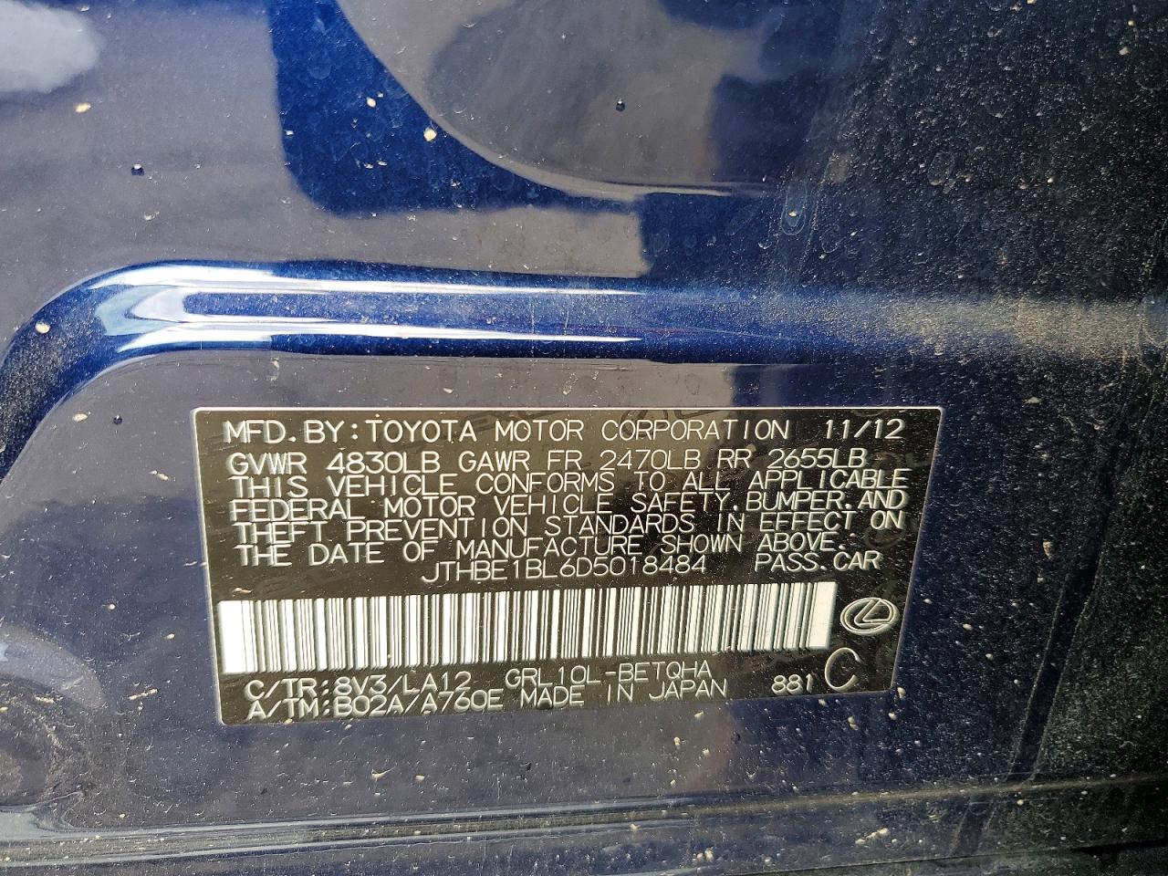 2013 Lexus Gs 350 Blue vin: JTHBE1BL6D5018484