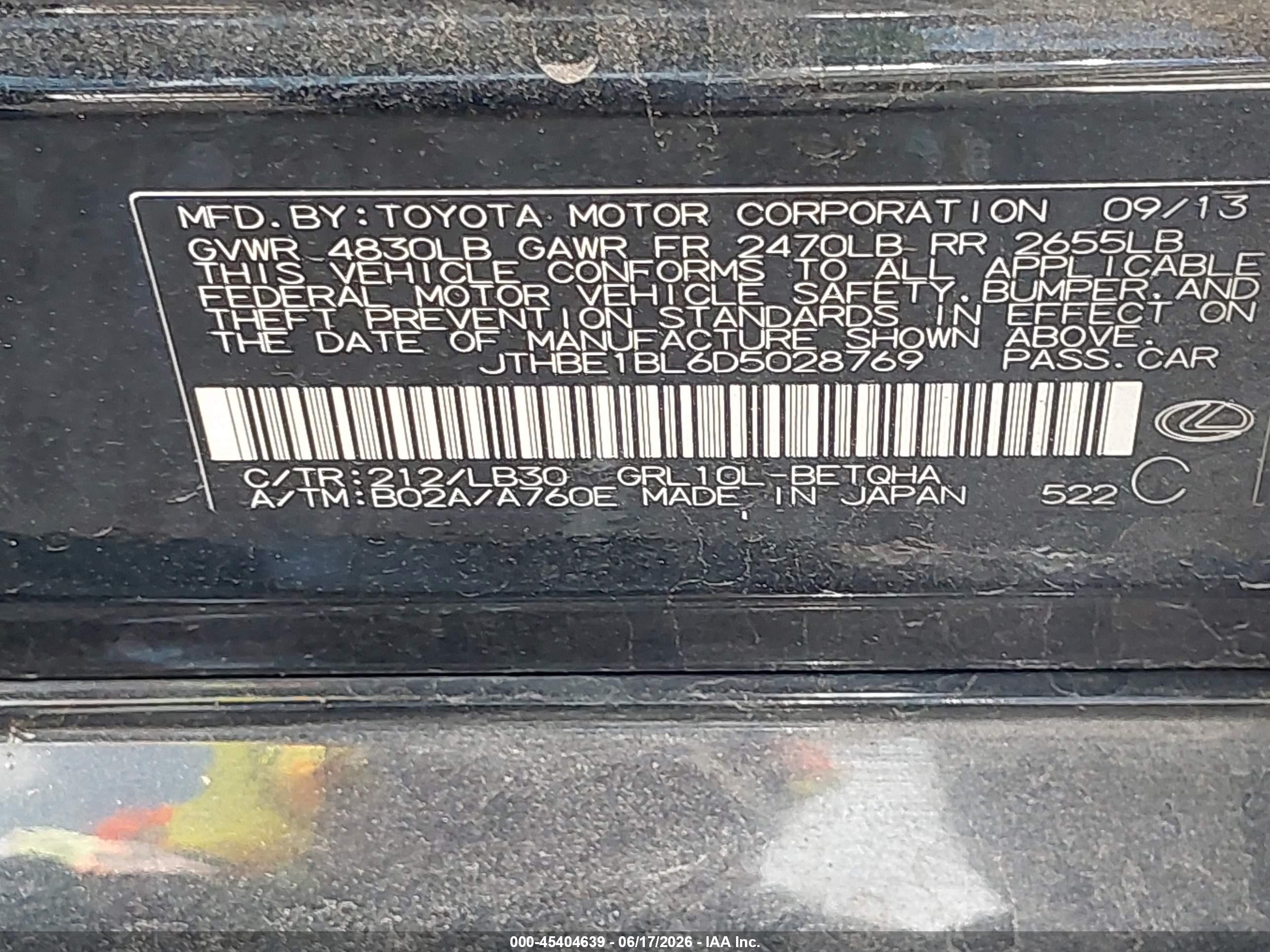 2013 Lexus Gs 350   Black vin: JTHBE1BL6D5028769