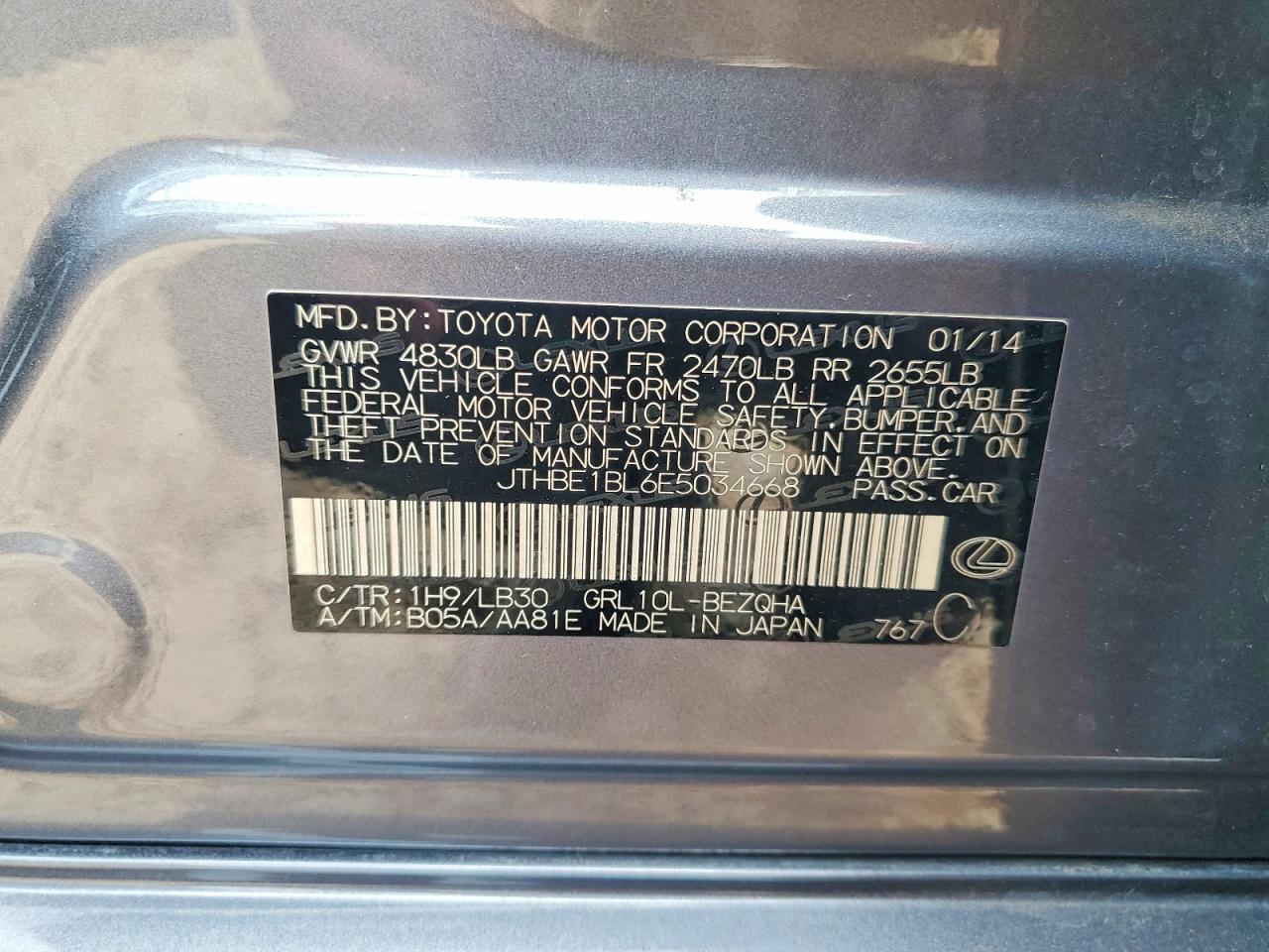 2014 Lexus Gs 350 Gray vin: JTHBE1BL6E5034668