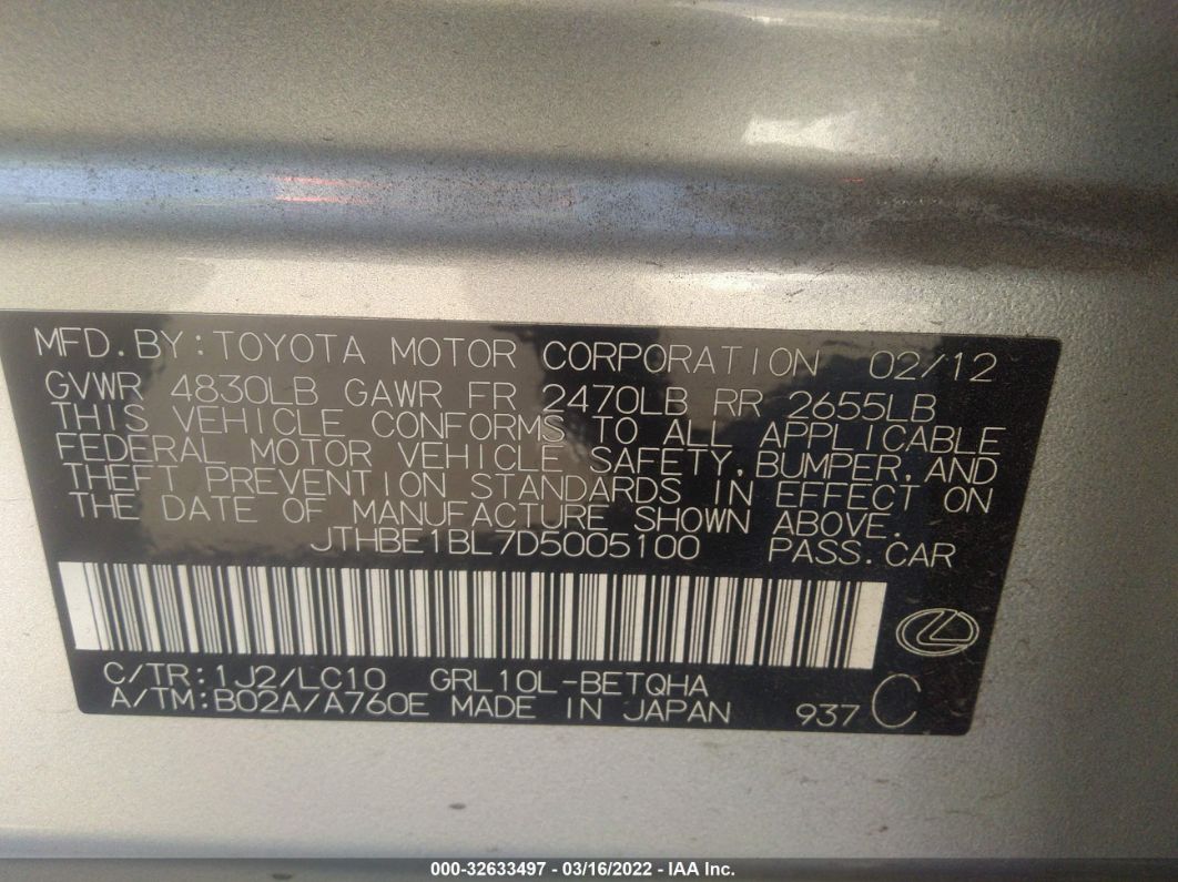 2013 Lexus Gs 350 Silver vin: JTHBE1BL7D5005100