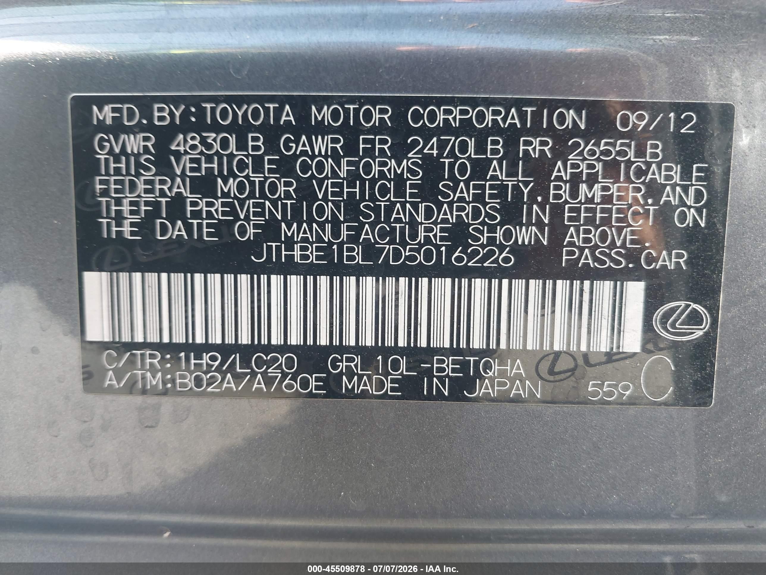 2013 Lexus Gs 350   Gray vin: JTHBE1BL7D5016226
