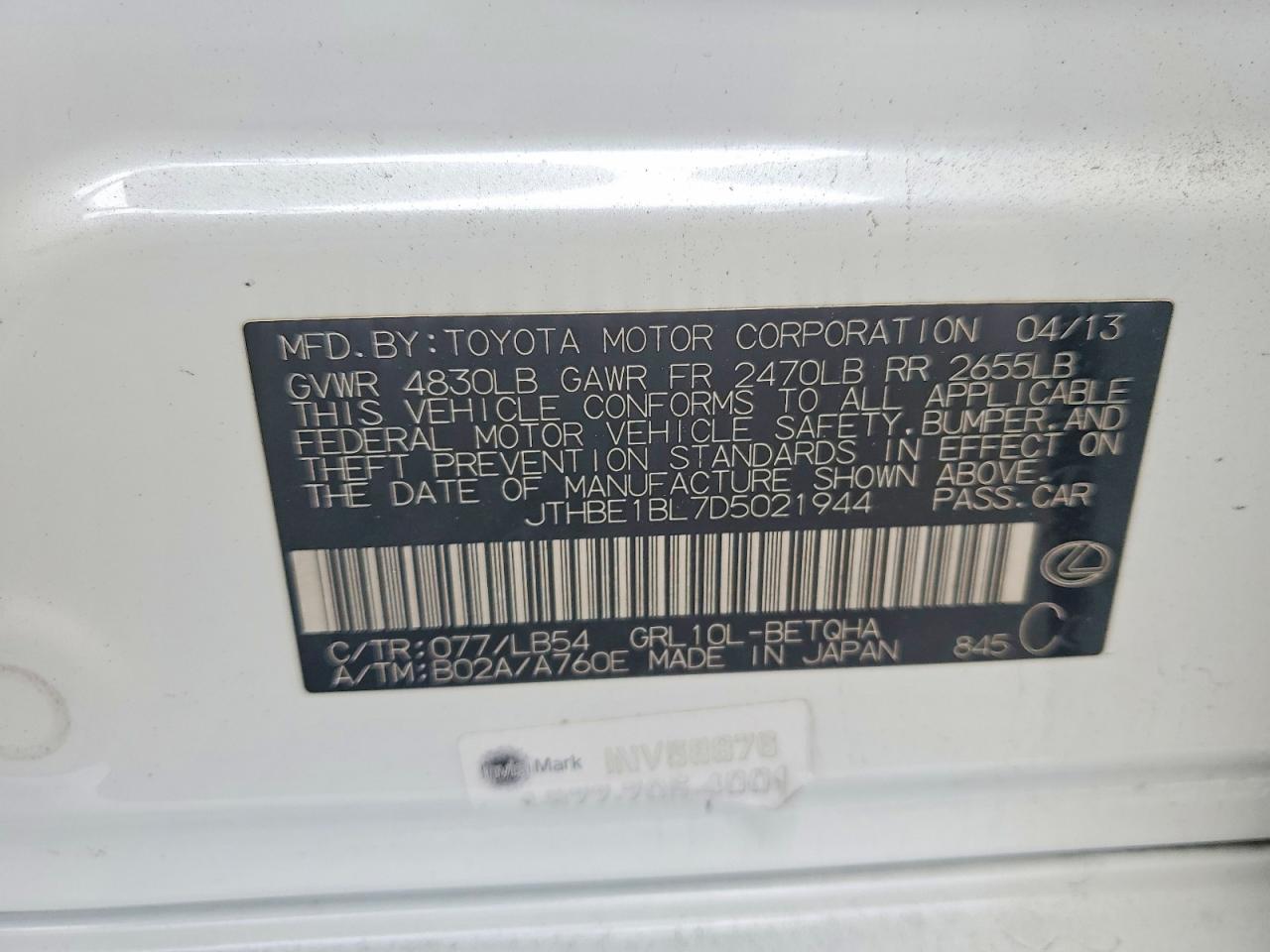 2013 Lexus Gs 350 White vin: JTHBE1BL7D5021944