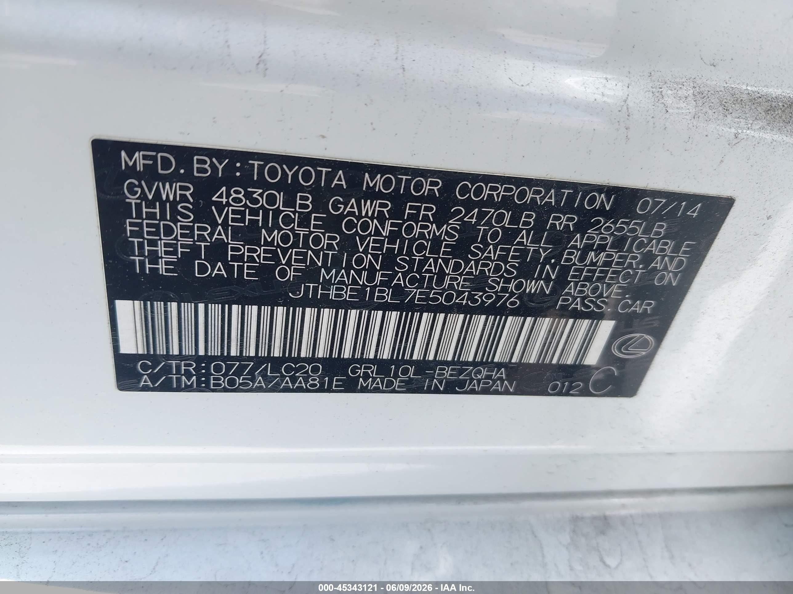 2014 Lexus Gs 350   White vin: JTHBE1BL7E5043976