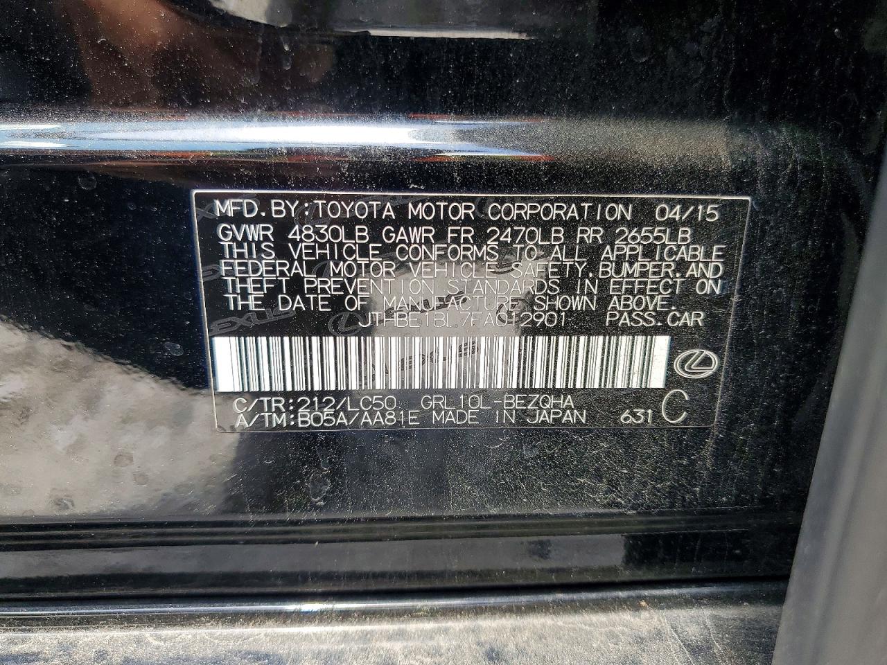 2015 Lexus Gs 350 Black vin: JTHBE1BL7FA012901