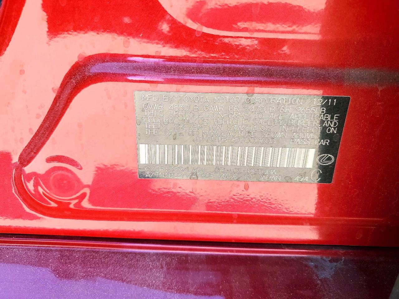 2013 Lexus Gs 350 Red vin: JTHBE1BL8D5000603