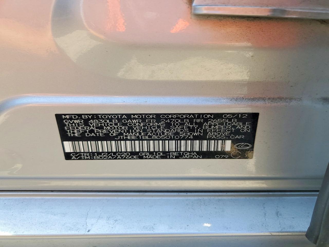 2013 Lexus Gs 350 Silver vin: JTHBE1BL8D5010774