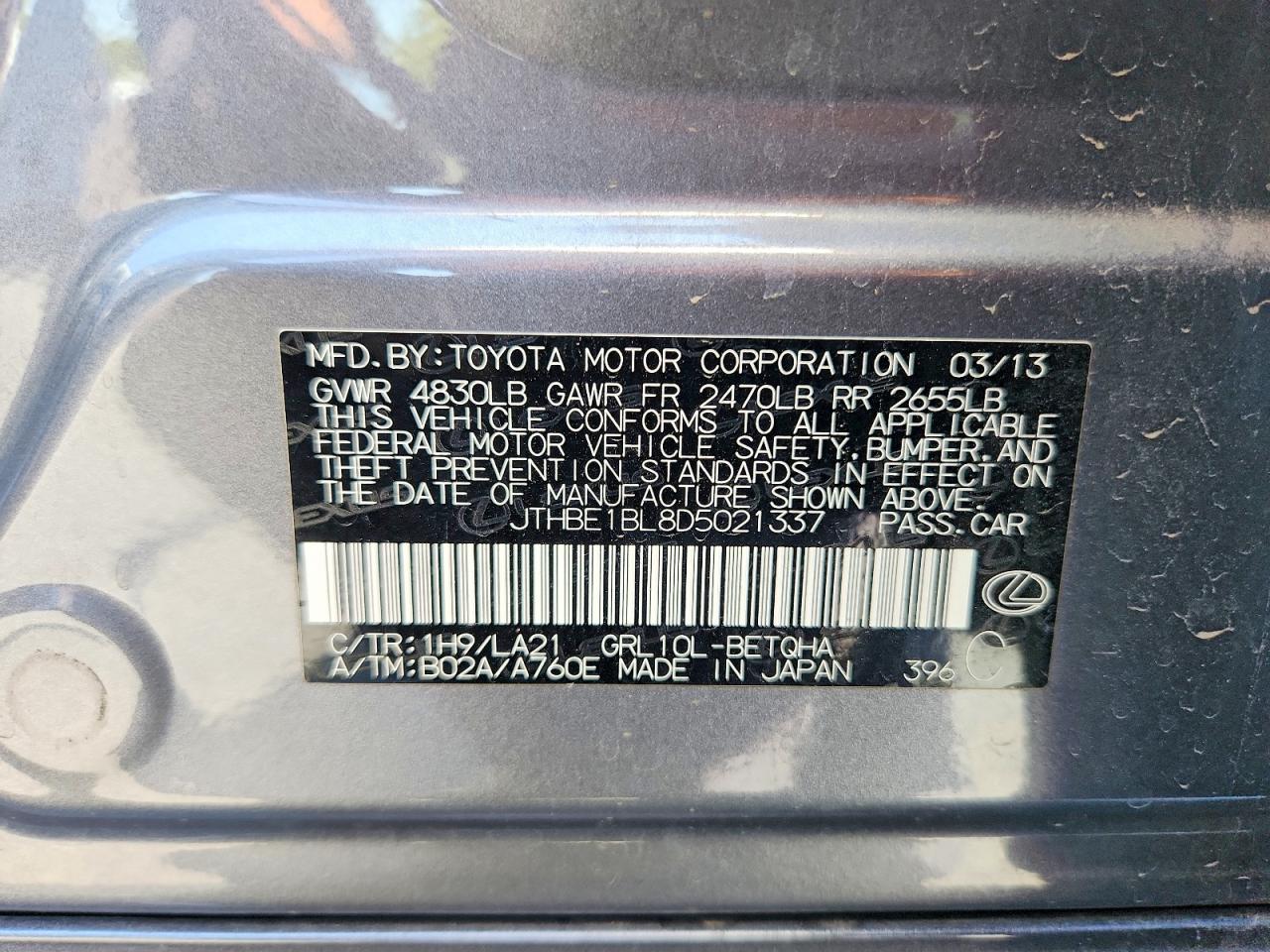 2013 Lexus Gs 350 Gray vin: JTHBE1BL8D5021337