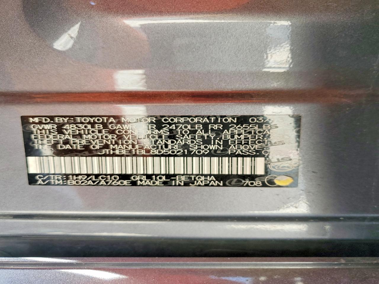 2013 Lexus Gs 350 Gray vin: JTHBE1BL8D5021709