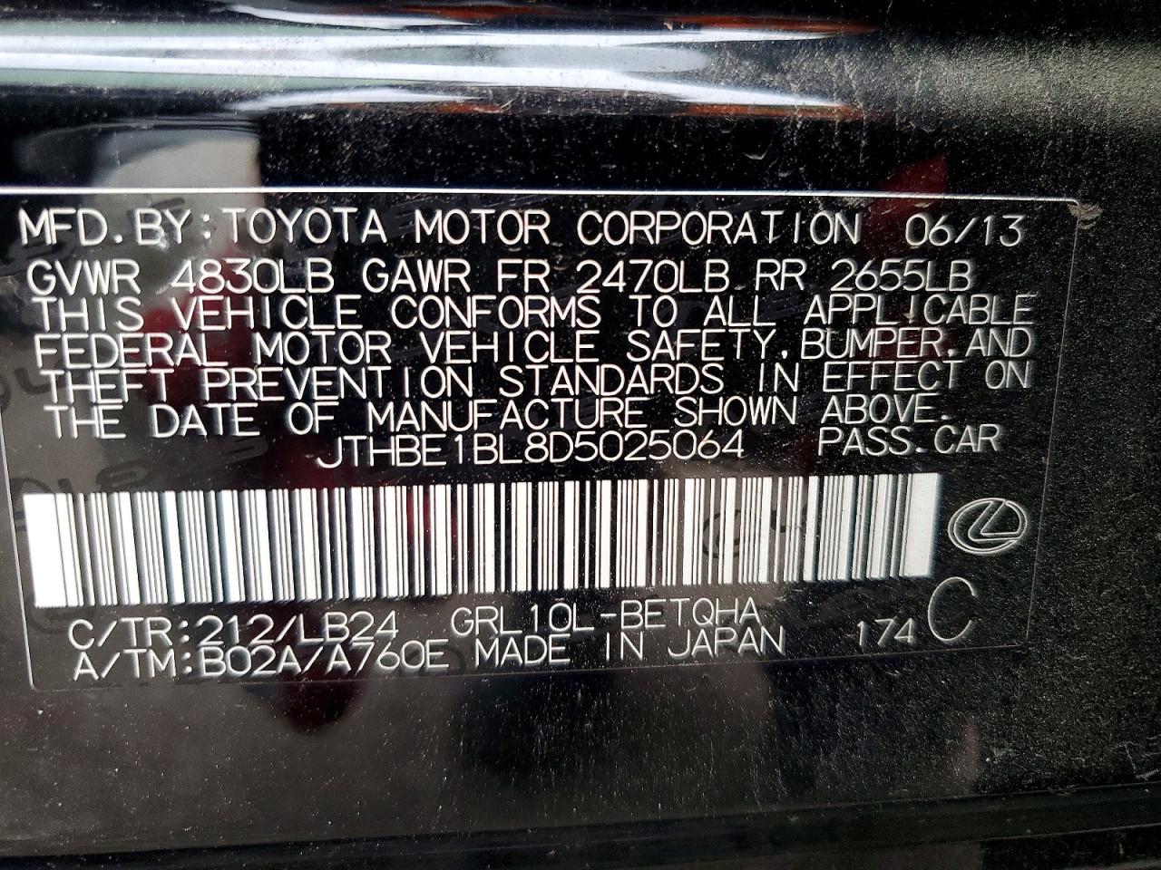 2013 Lexus Gs 350 Black vin: JTHBE1BL8D5025064
