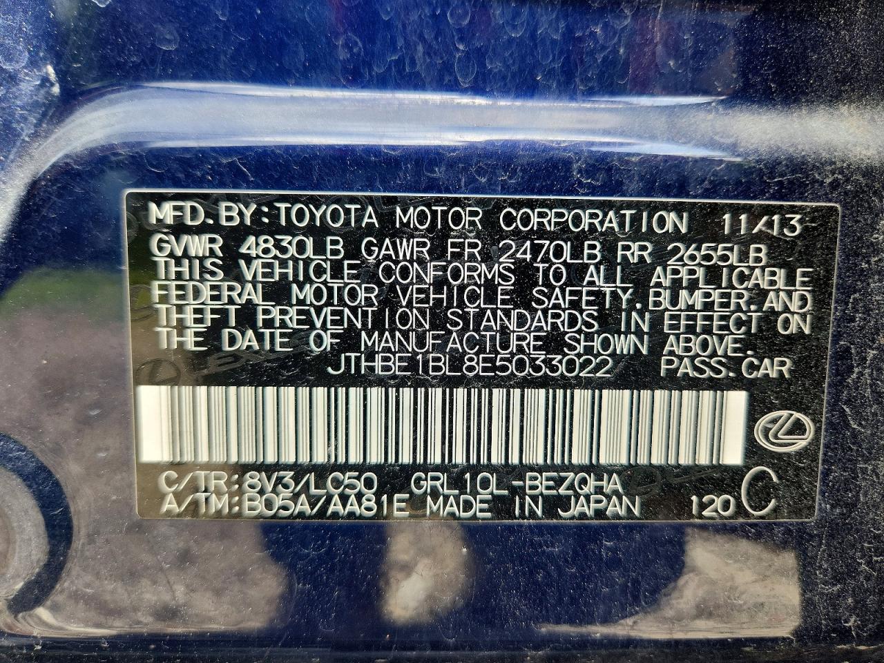 2014 Lexus Gs 350 Blue vin: JTHBE1BL8E5033022