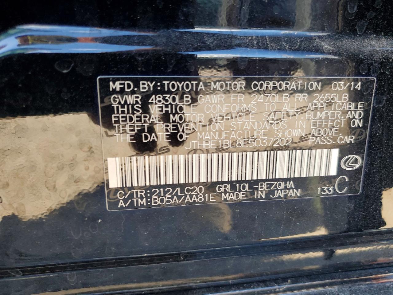 2014 Lexus Gs 350 Black vin: JTHBE1BL8E5037202