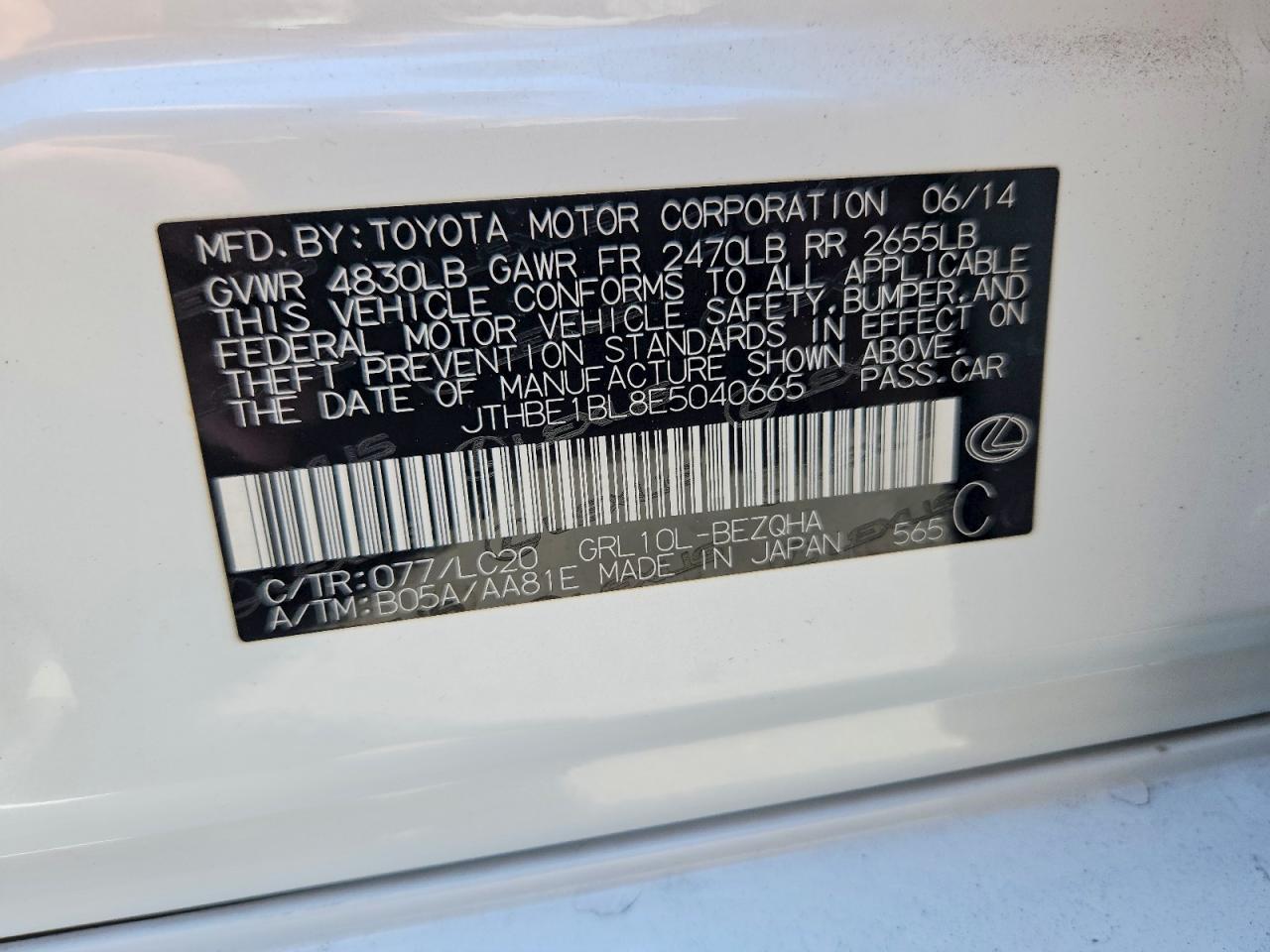 2014 Lexus Gs 350 White vin: JTHBE1BL8E5040665
