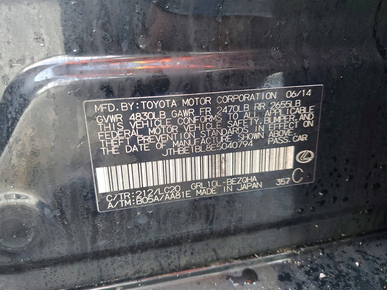 2014 Lexus Gs 350 Burn vin: JTHBE1BL8E5040794