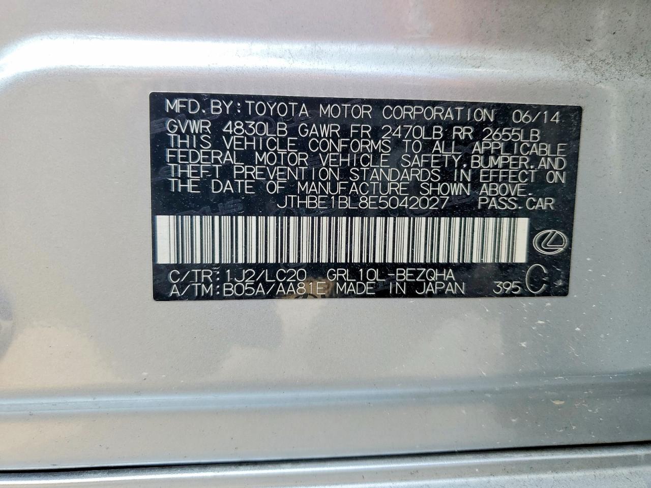 2014 Lexus Gs 350 Silver vin: JTHBE1BL8E5042027