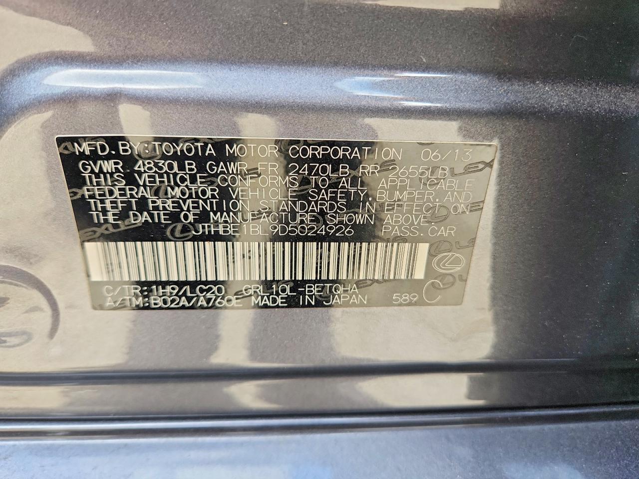2013 Lexus Gs 350 Gray vin: JTHBE1BL9D5024926