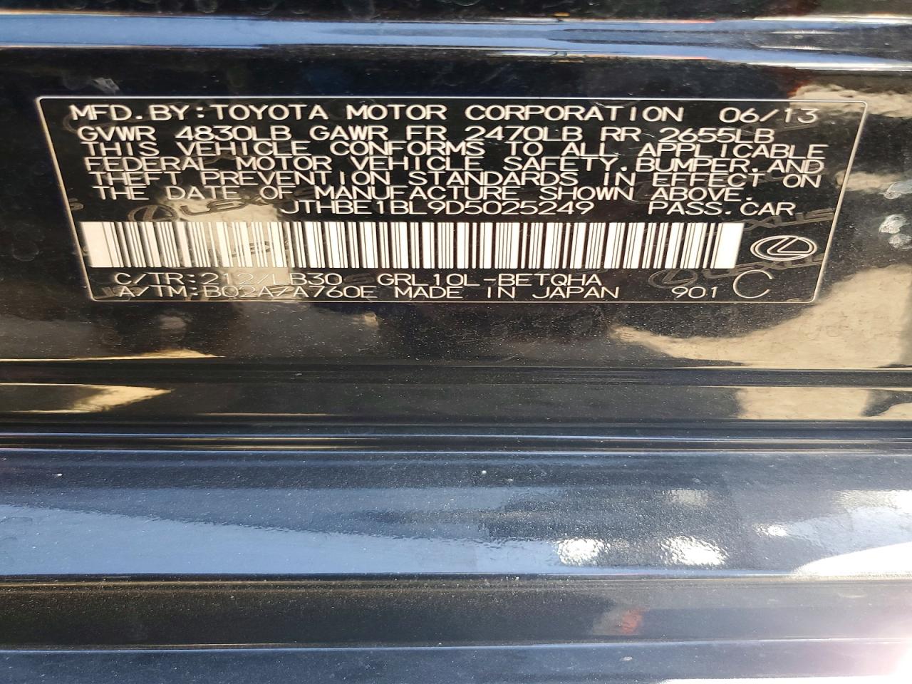 2013 Lexus Gs 350 Black vin: JTHBE1BL9D5025249