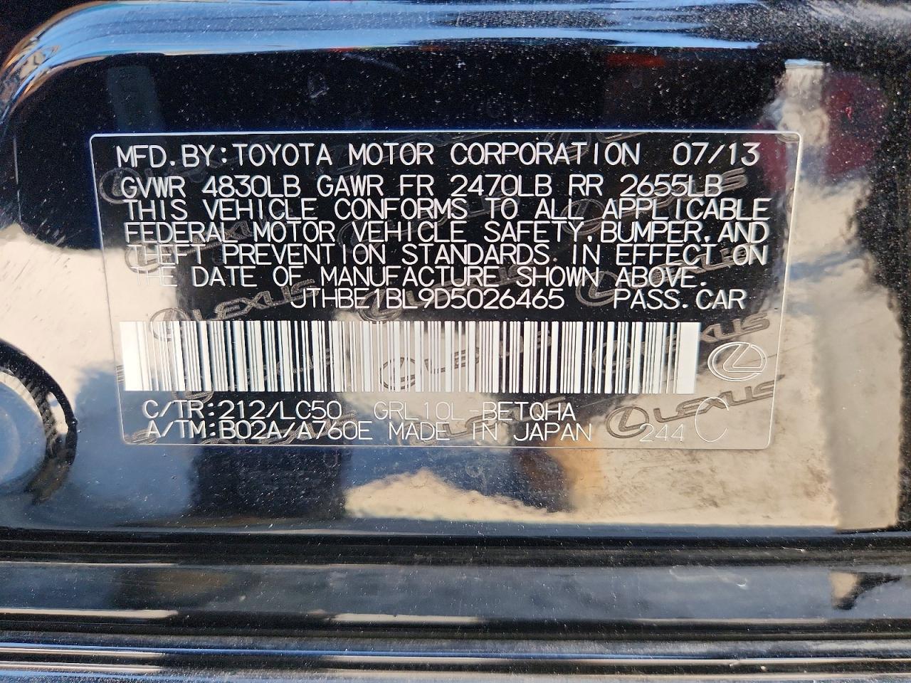 2013 Lexus Gs 350 Black vin: JTHBE1BL9D5026465