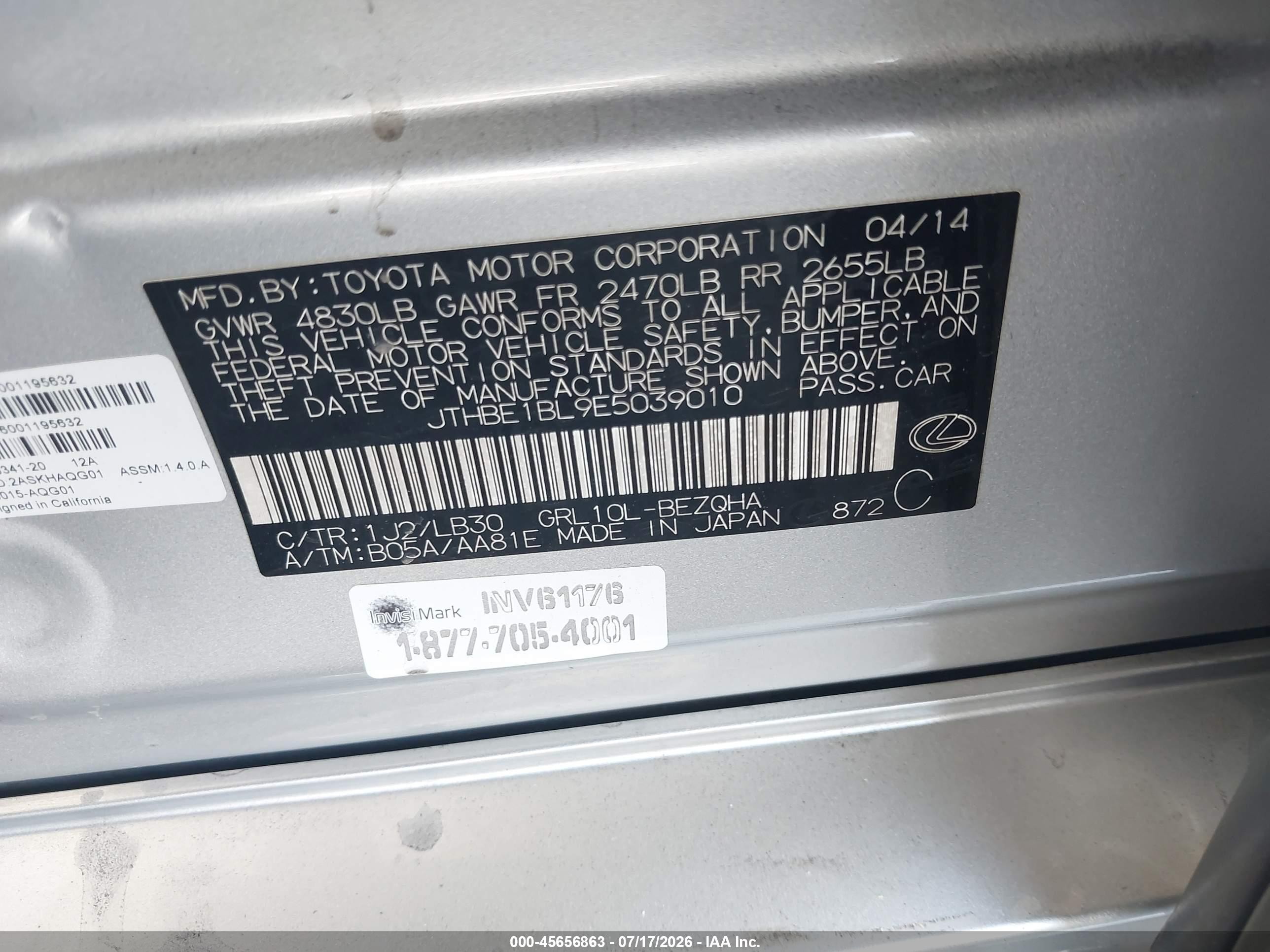 2014 Lexus Gs 350   Silver vin: JTHBE1BL9E5039010