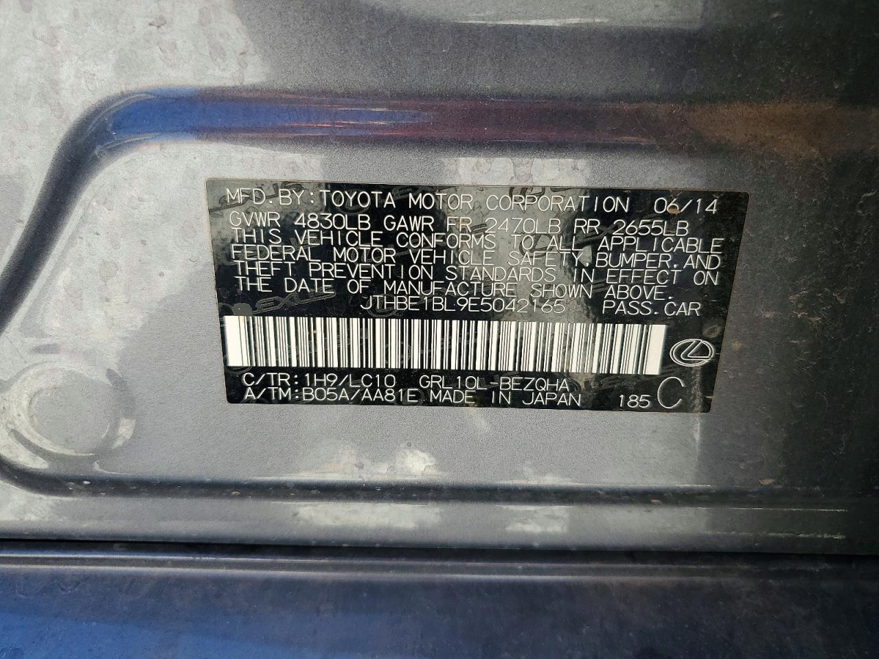 2014 Lexus Gs 350 Gray vin: JTHBE1BL9E5042165
