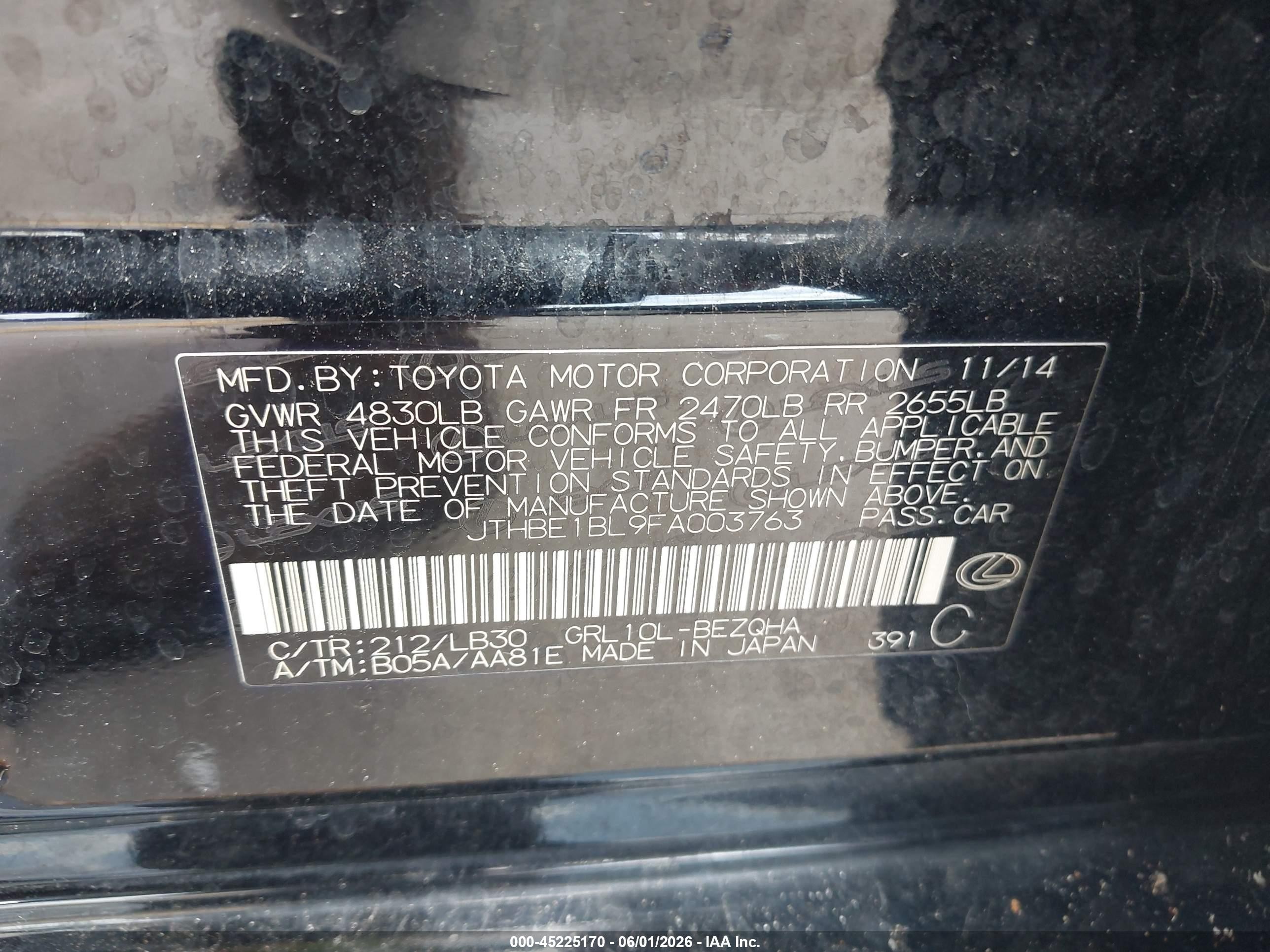 2015 Lexus Gs 350   Black vin: JTHBE1BL9FA003763