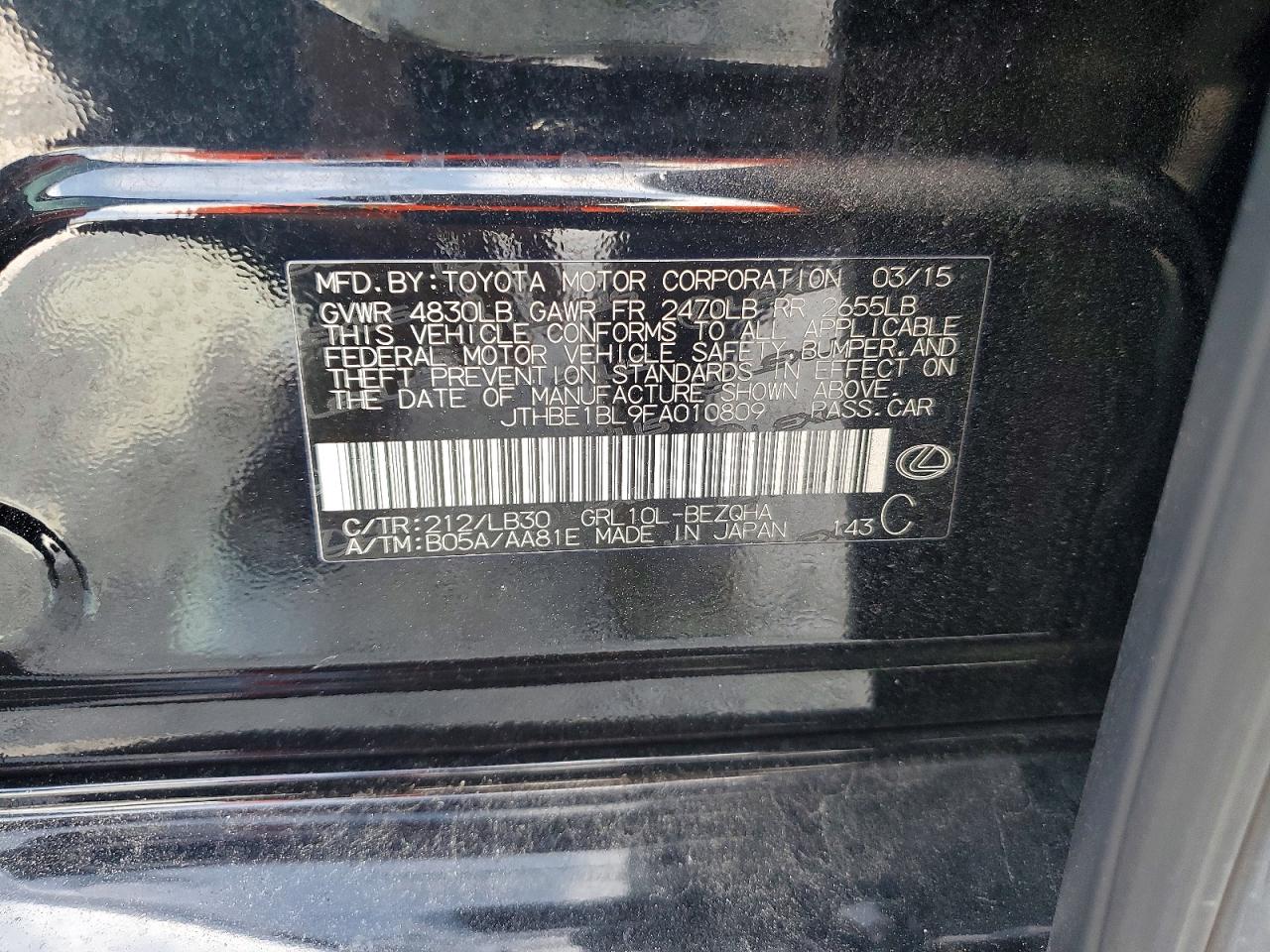 2015 Lexus Gs 350 Black vin: JTHBE1BL9FA010809