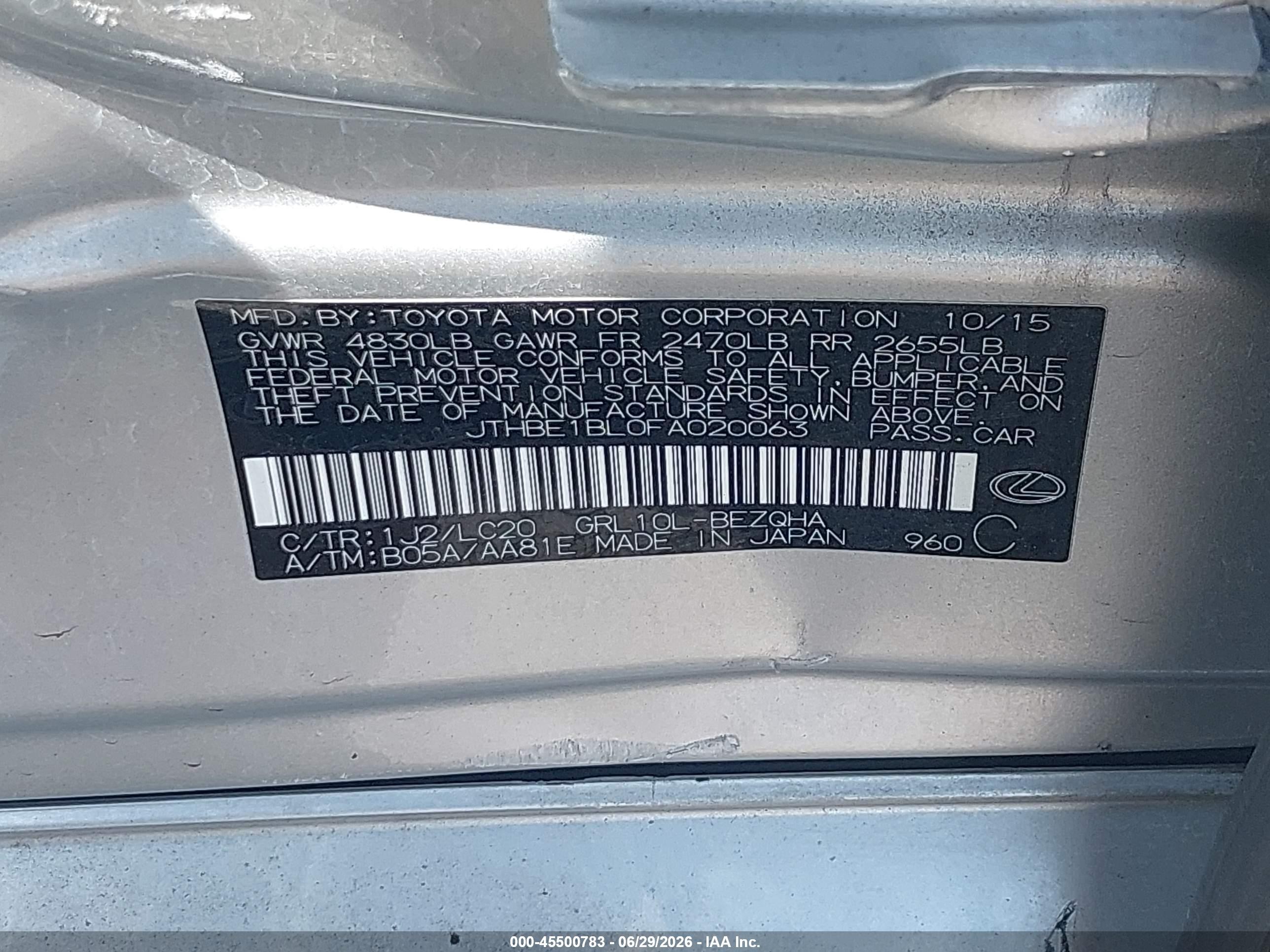 2015 Lexus Gs 350 Silver vin: JTHBE1BL0FA020063