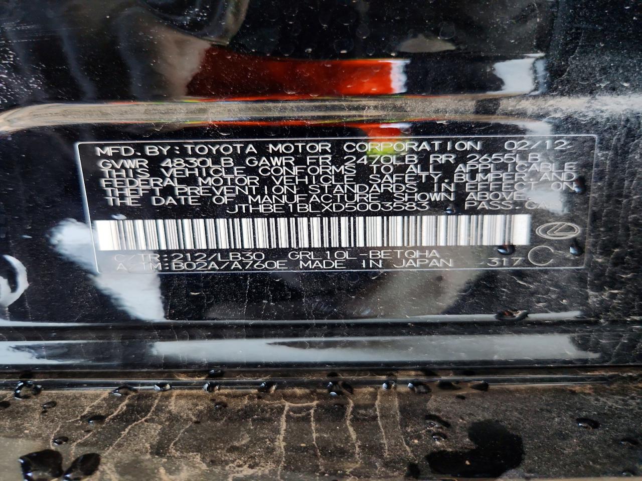 2013 Lexus Gs 350 Черный vin: JTHBE1BLXD5003583