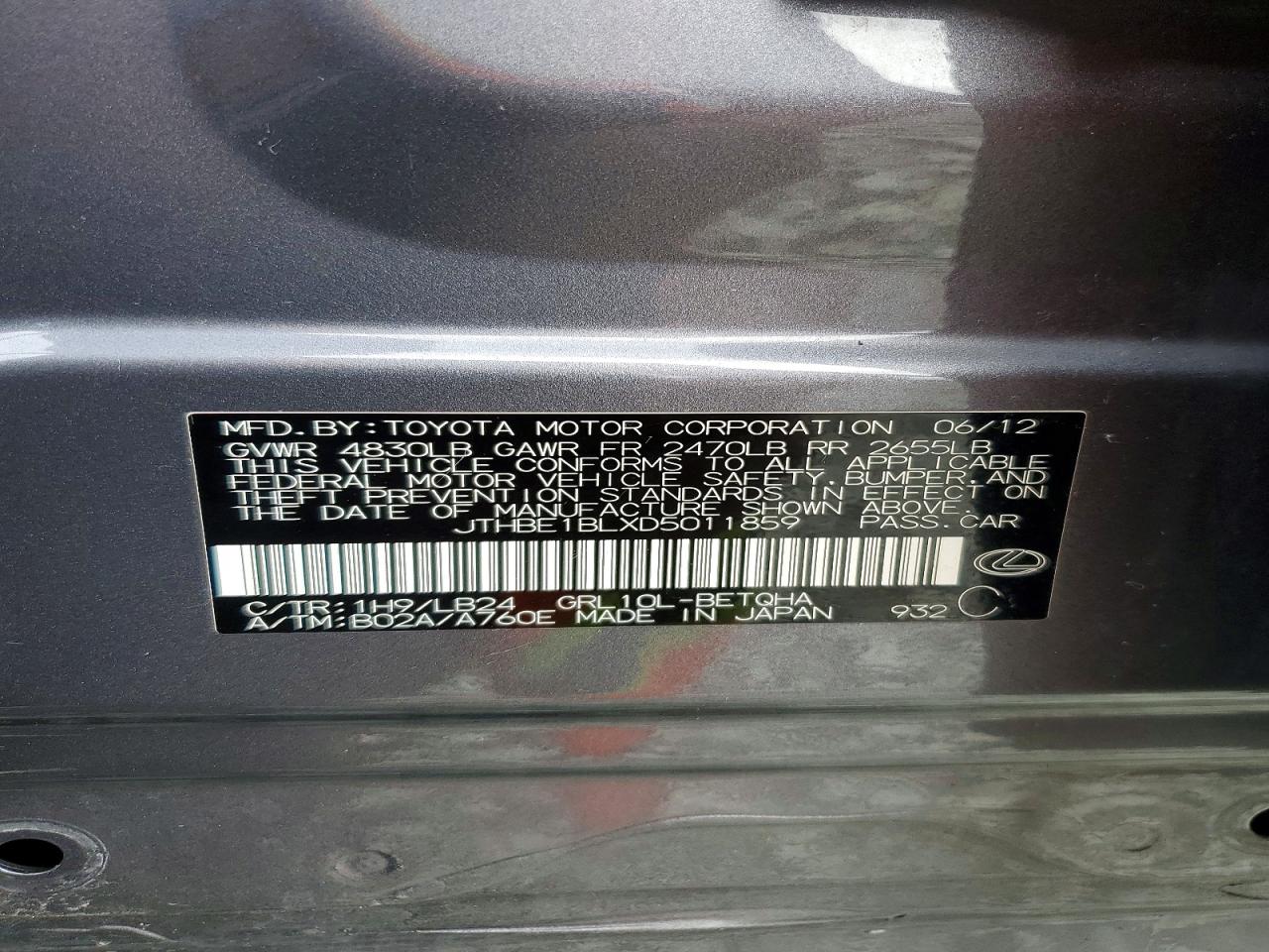 2013 Lexus Gs 350 Gray vin: JTHBE1BLXD5011859