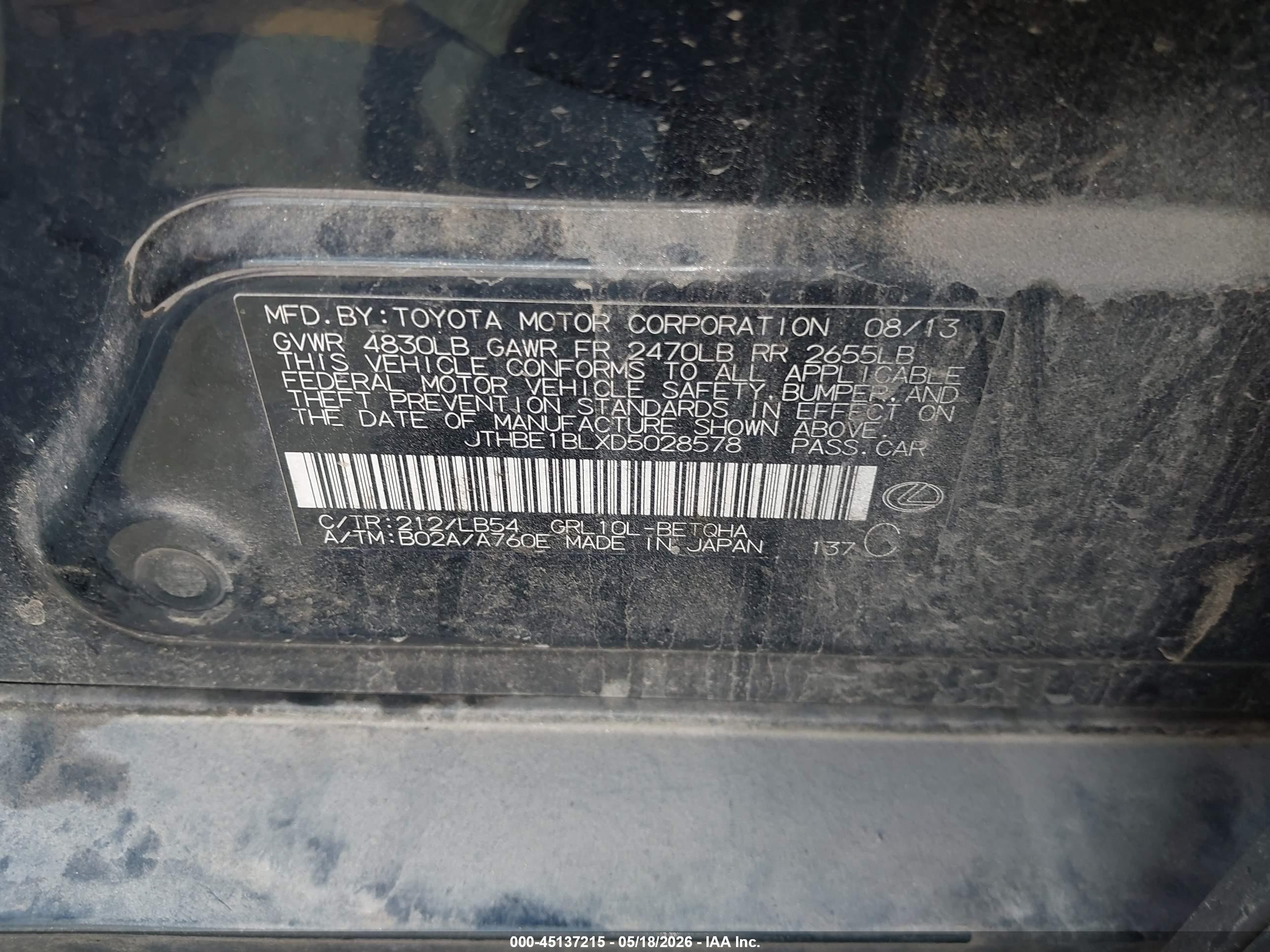 2013 Lexus Gs 350 Black vin: JTHBE1BLXD5028578