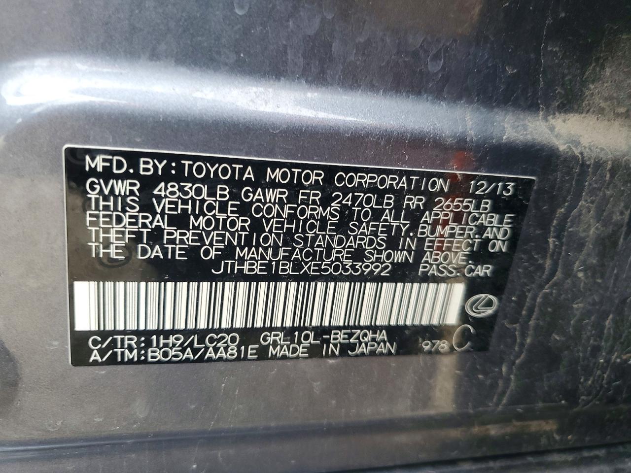 2014 Lexus Gs 350 Gray vin: JTHBE1BLXE5033992