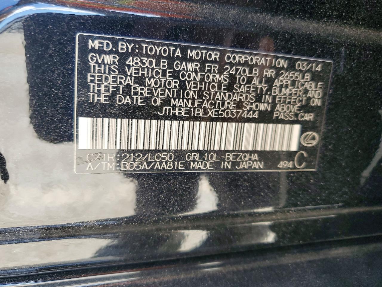 2014 Lexus Gs 350 Черный vin: JTHBE1BLXE5037444