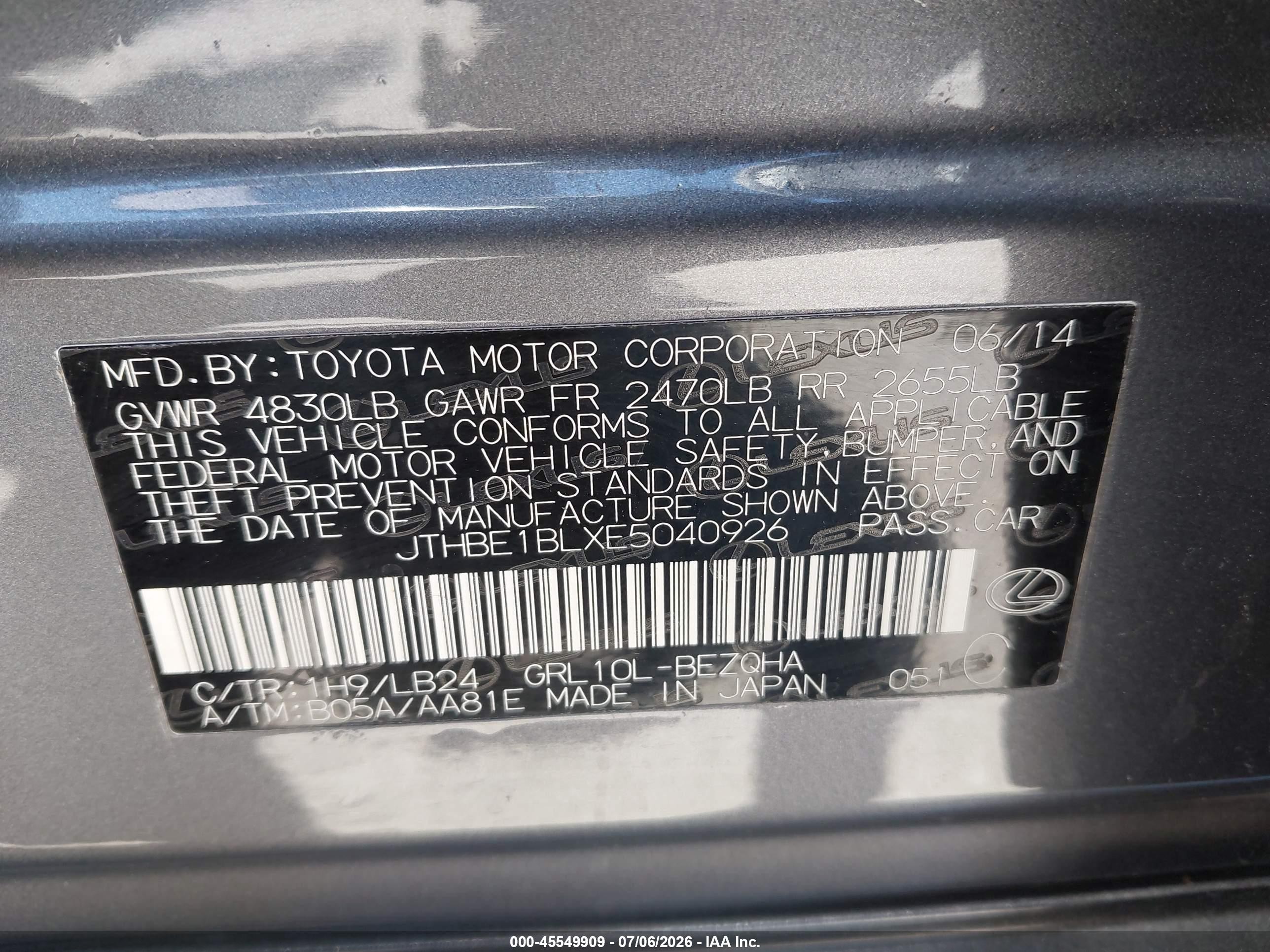 2014 Lexus Gs 350   Gray vin: JTHBE1BLXE5040926
