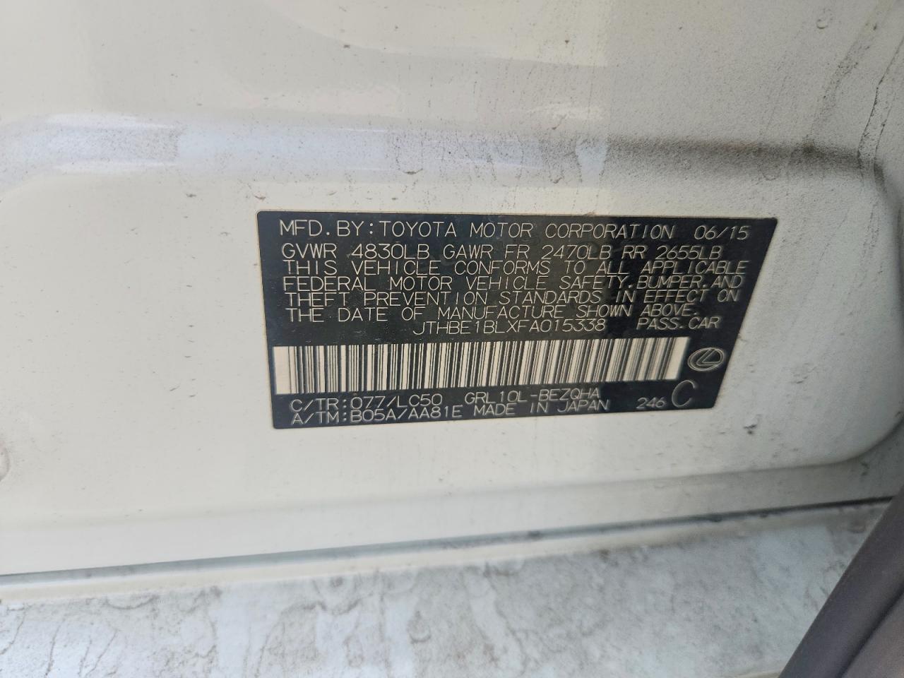 2015 Lexus Gs 350 Белый vin: JTHBE1BLXFA015338
