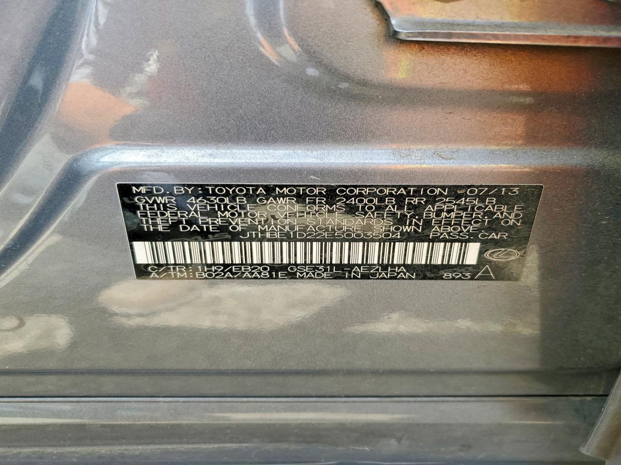 2014 Lexus Is 350 Gray vin: JTHBE1D22E5003504