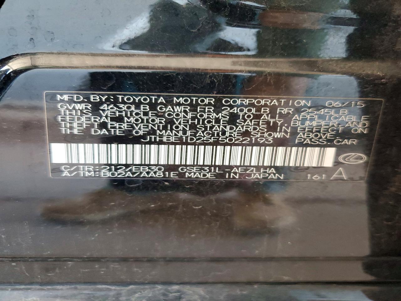 2015 Lexus Is 350 Black vin: JTHBE1D25F5022193