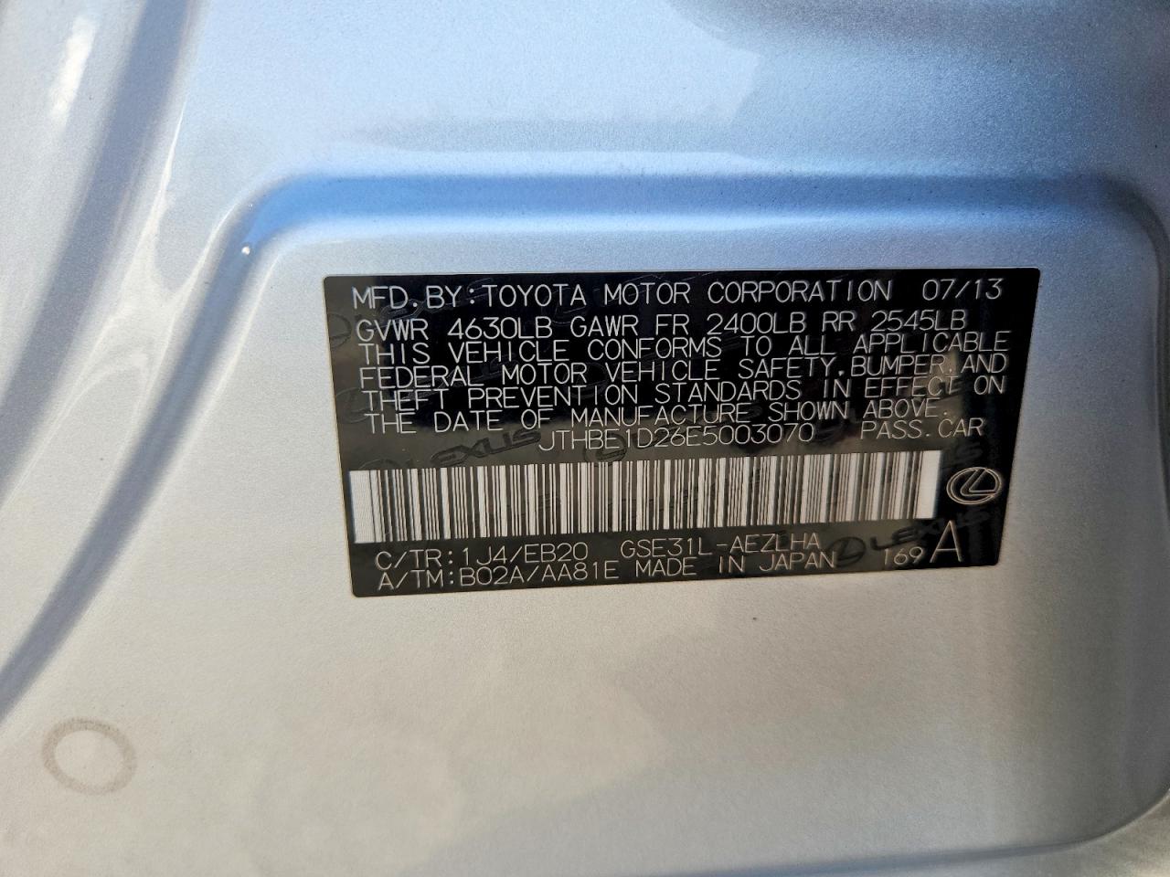 2014 Lexus Is 350 Silver vin: JTHBE1D26E5003070