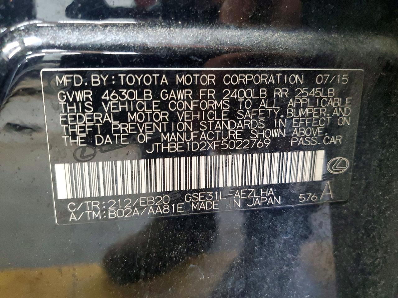 2015 Lexus Is 350 Black vin: JTHBE1D2XF5022769