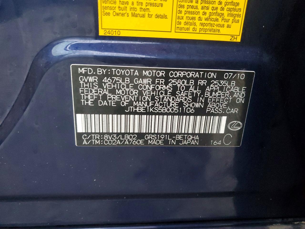 2011 Lexus Gs 350 Blue vin: JTHBE1KS5B0051106