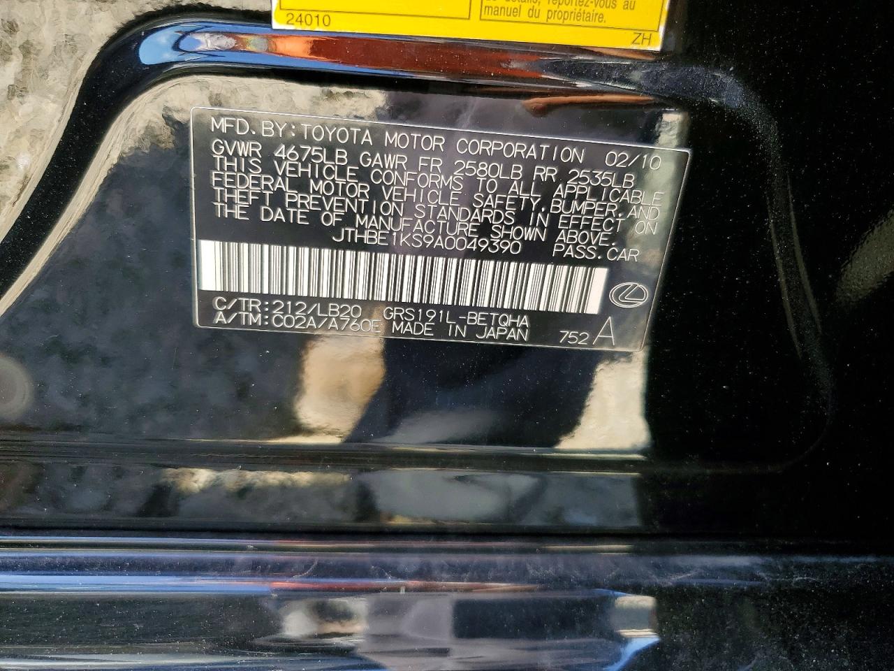 2010 Lexus Gs 350 Black vin: JTHBE1KS9A0049390