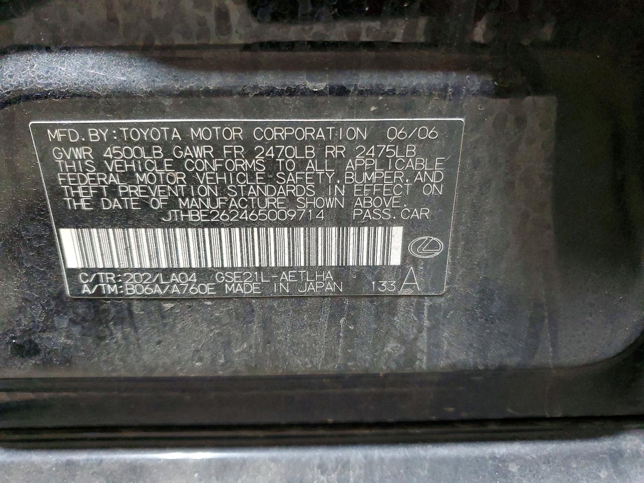 2006 Lexus Is 350 Black vin: JTHBE262465009714