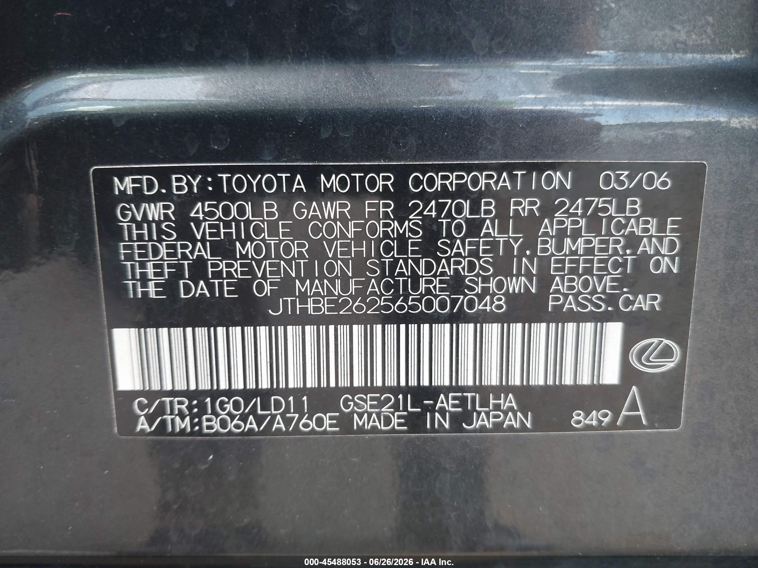 2006 Lexus Is 350   Gray vin: JTHBE262565007048