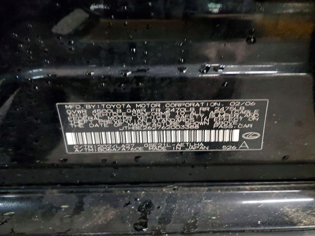 2006 Lexus Is 350 Black vin: JTHBE262762003388