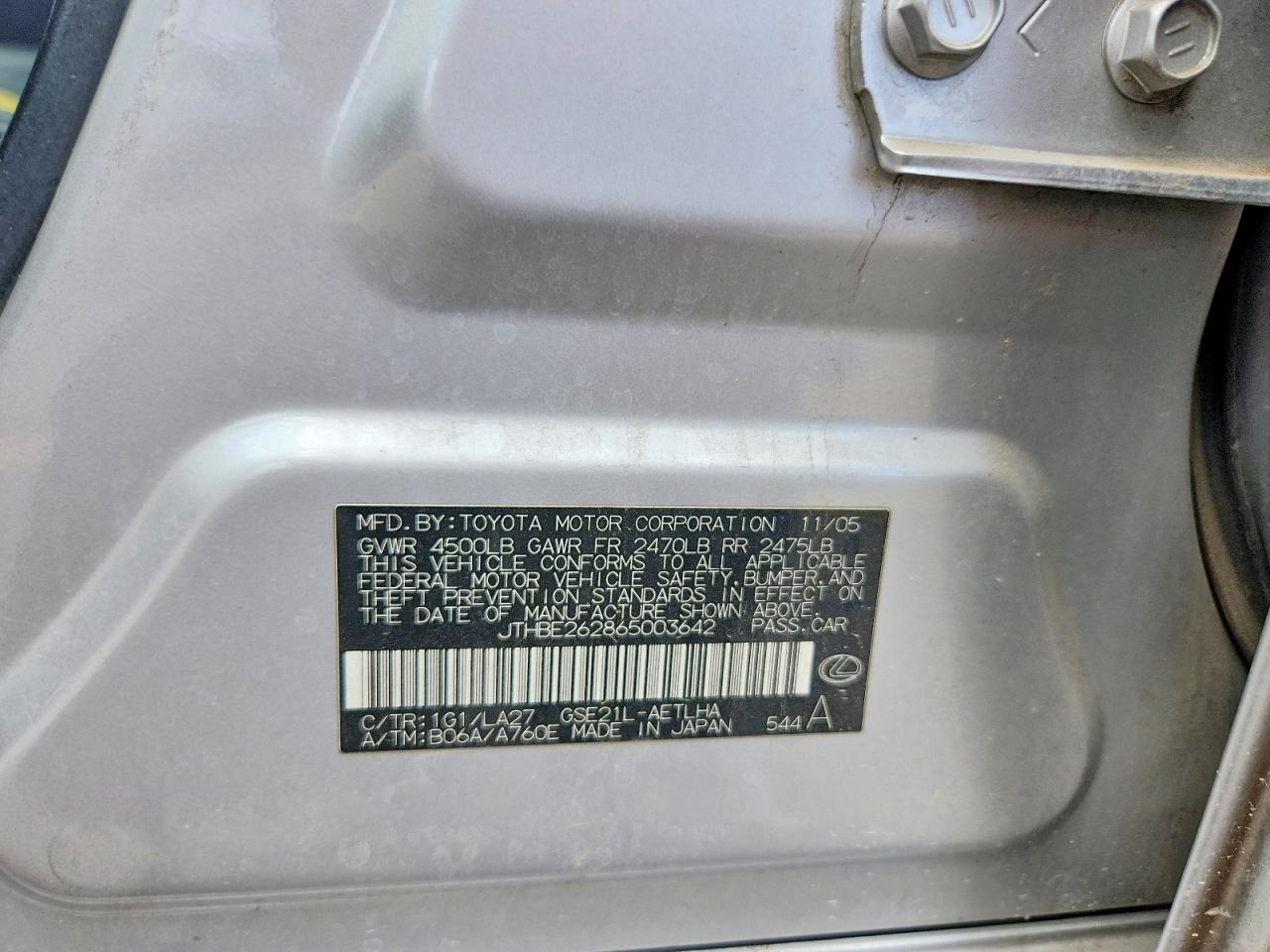 2006 Lexus Is 350 Silver vin: JTHBE262865003642