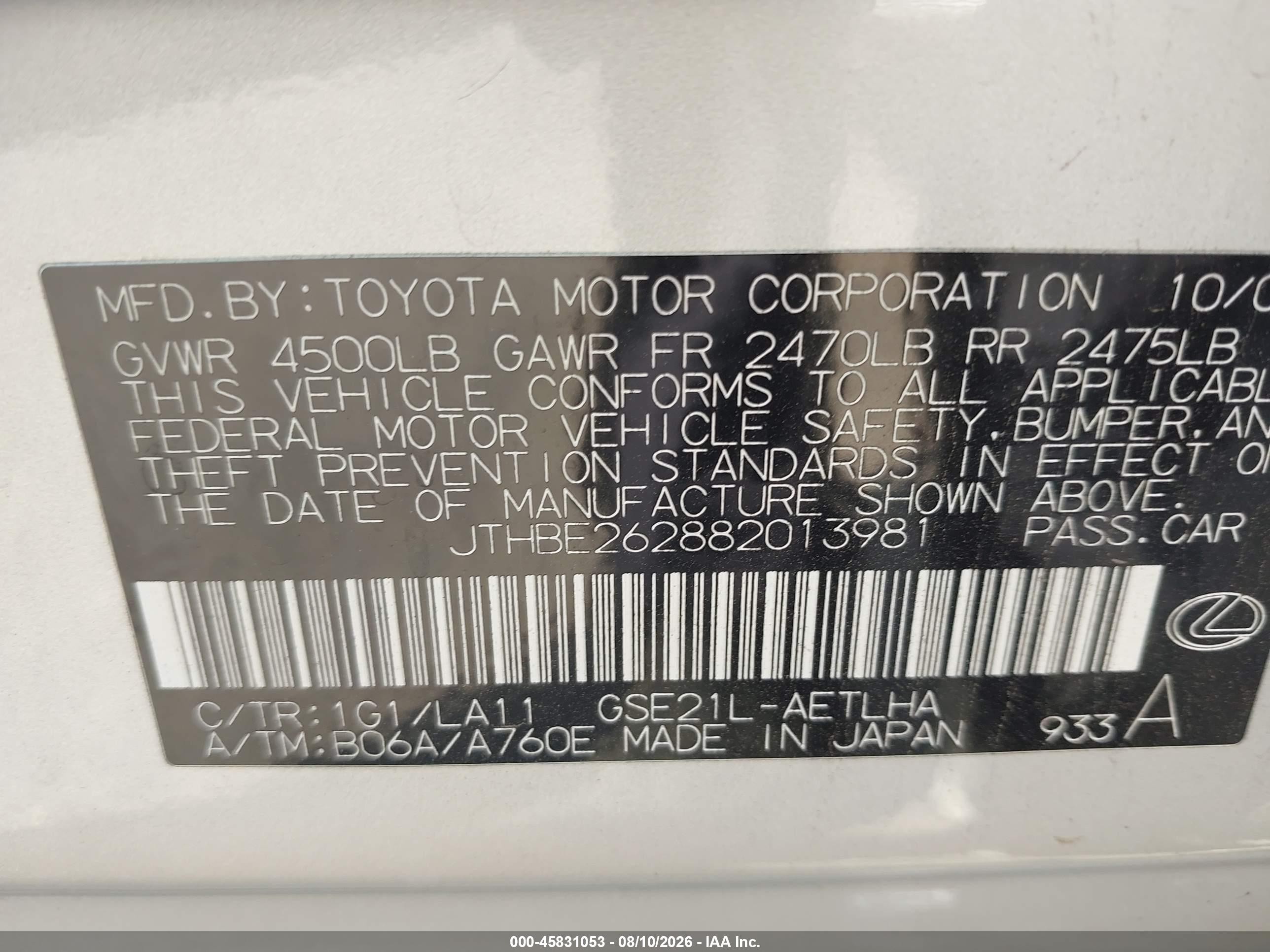 2008 Lexus Is 350   Silver vin: JTHBE262882013981