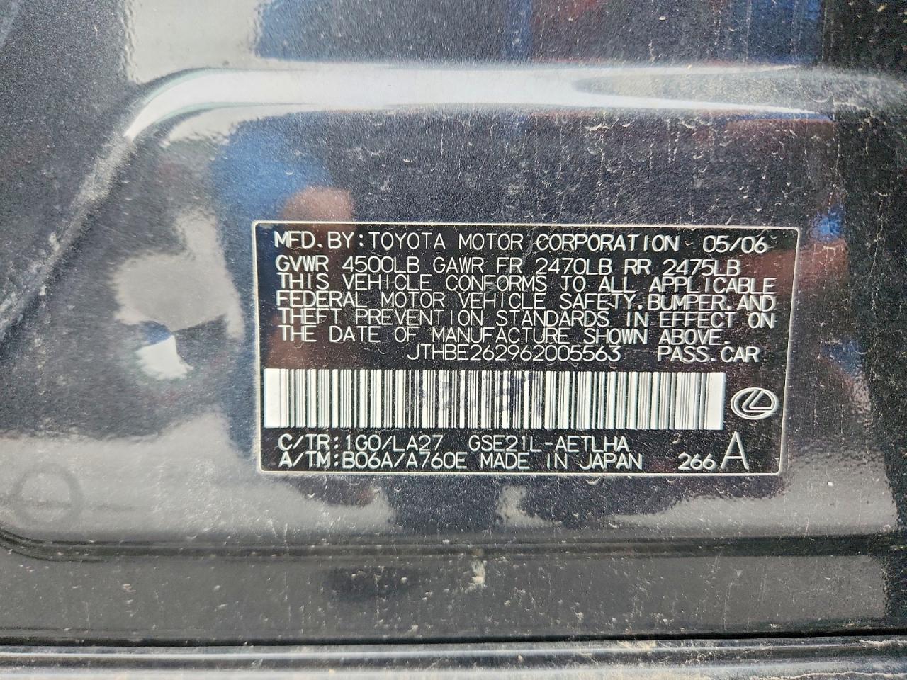 2006 Lexus Is 350 Charcoal vin: JTHBE262962005563